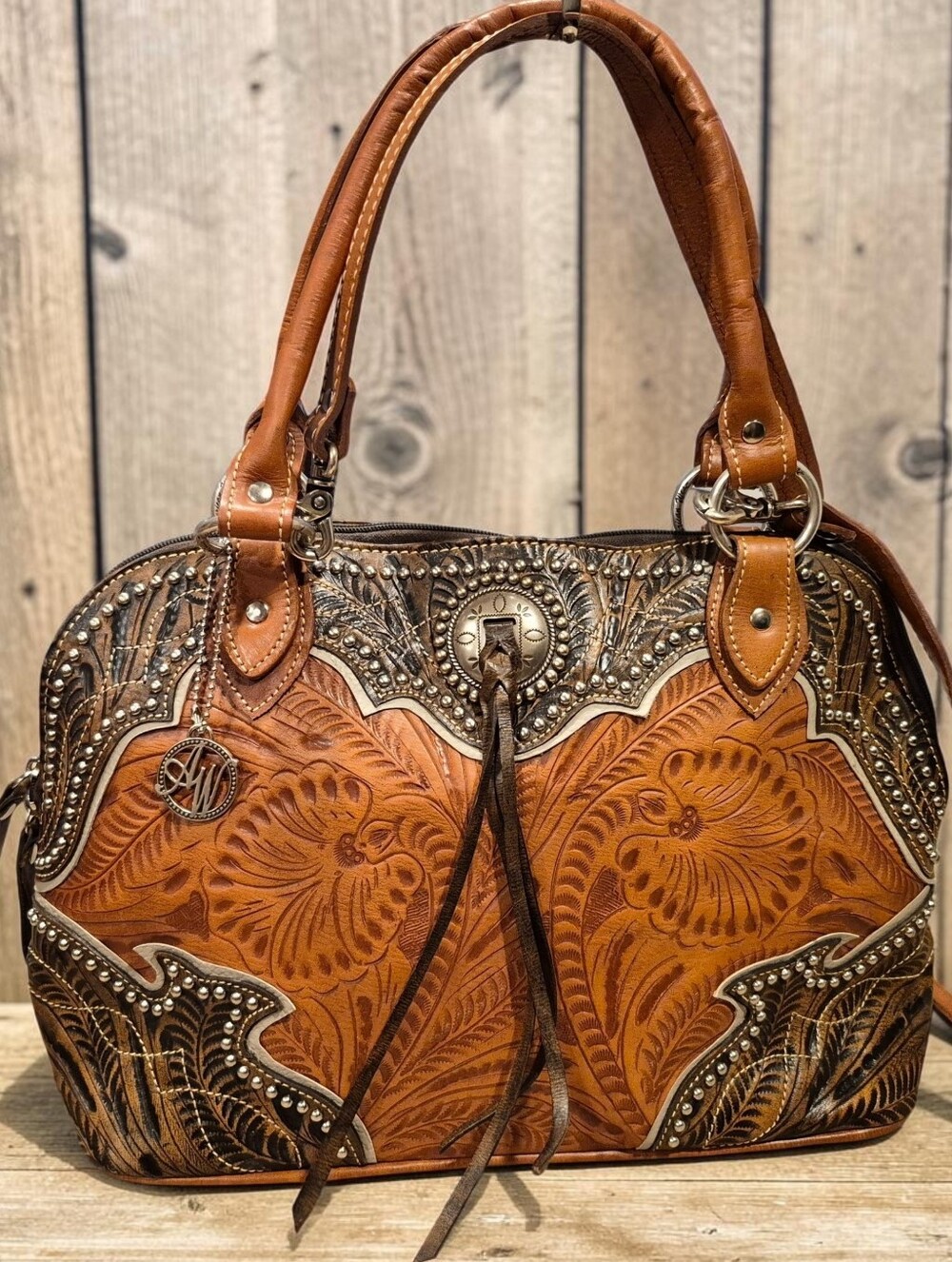 American West Desert Wildflower Leather Boho Satchel Crossbody - Picture 3 of 11